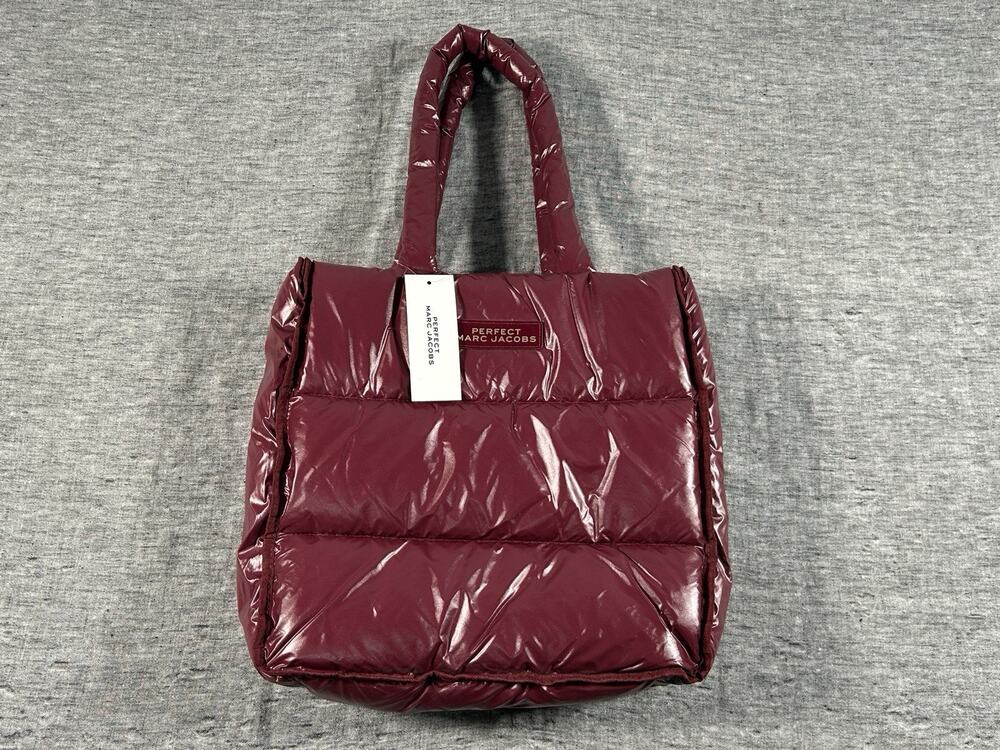 Marc Jacobs Perfect Burgundy Puffer Tote Bag Quilted Nylon Shopper Travel Purse